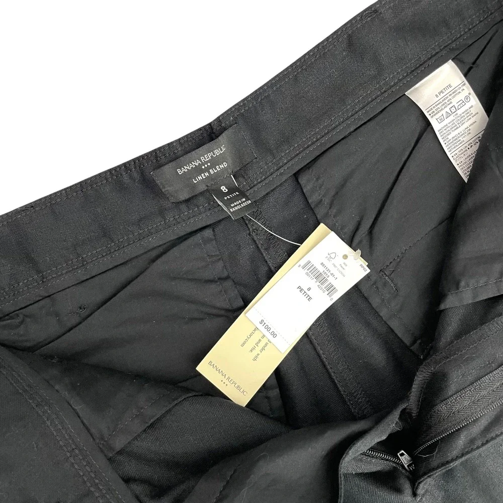 NEW Banana Republic linen‎ blend wide leg pleated pants Size 8P Petite black